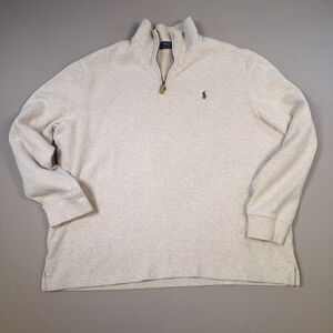 Polo Ralph Lauren Estate Rib Quarter Zip Pullover Sweater Tan Beige XXL 2XL